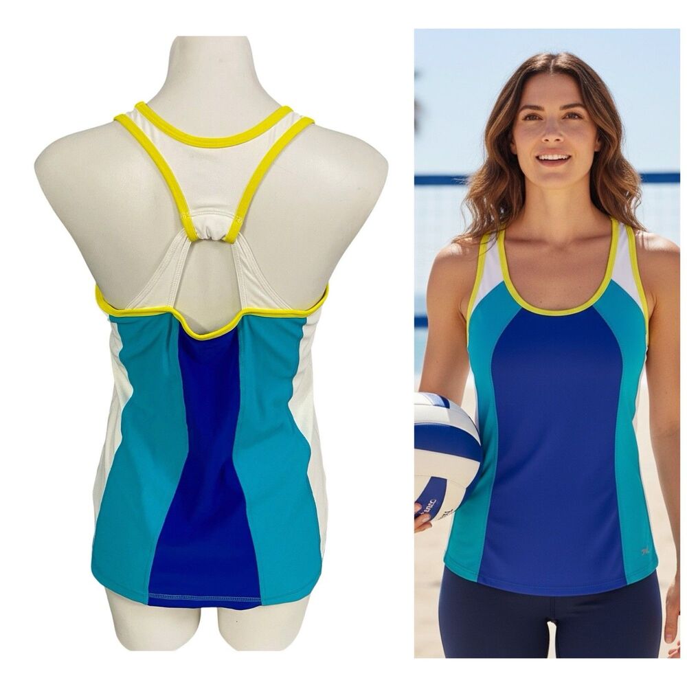 Xersion Top Womens Sz XL Athletic Swim Tank Racerback Sporty Block Y2K Workout
